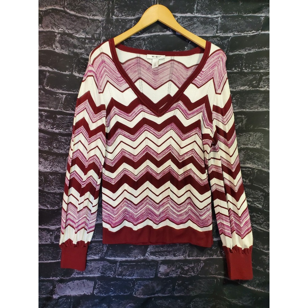 White House Black Market Sweater Womens Large Pink Burgundy White Soft Elegant